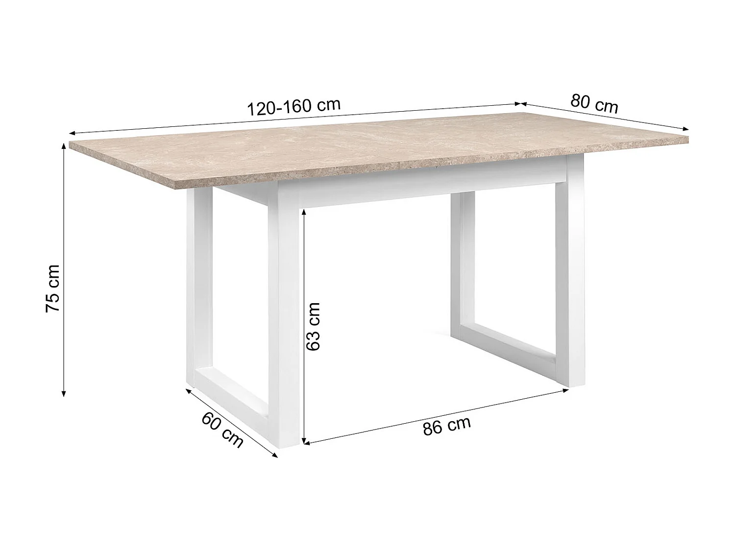 Table à manger 120x80x75 cm, grès blanc