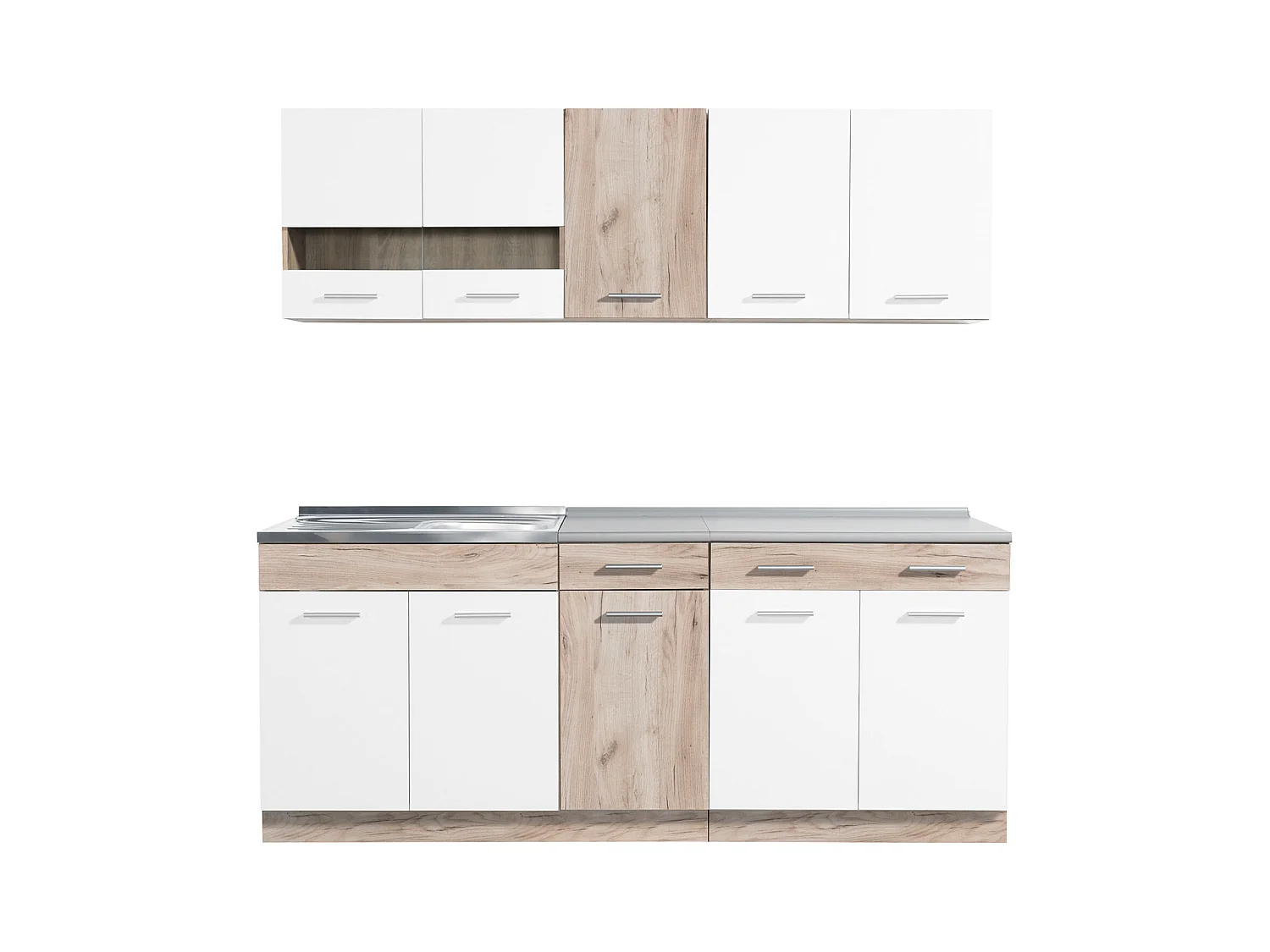 Unité de cuisine 200x84x60 cm aspect bois chêne blanc et gris