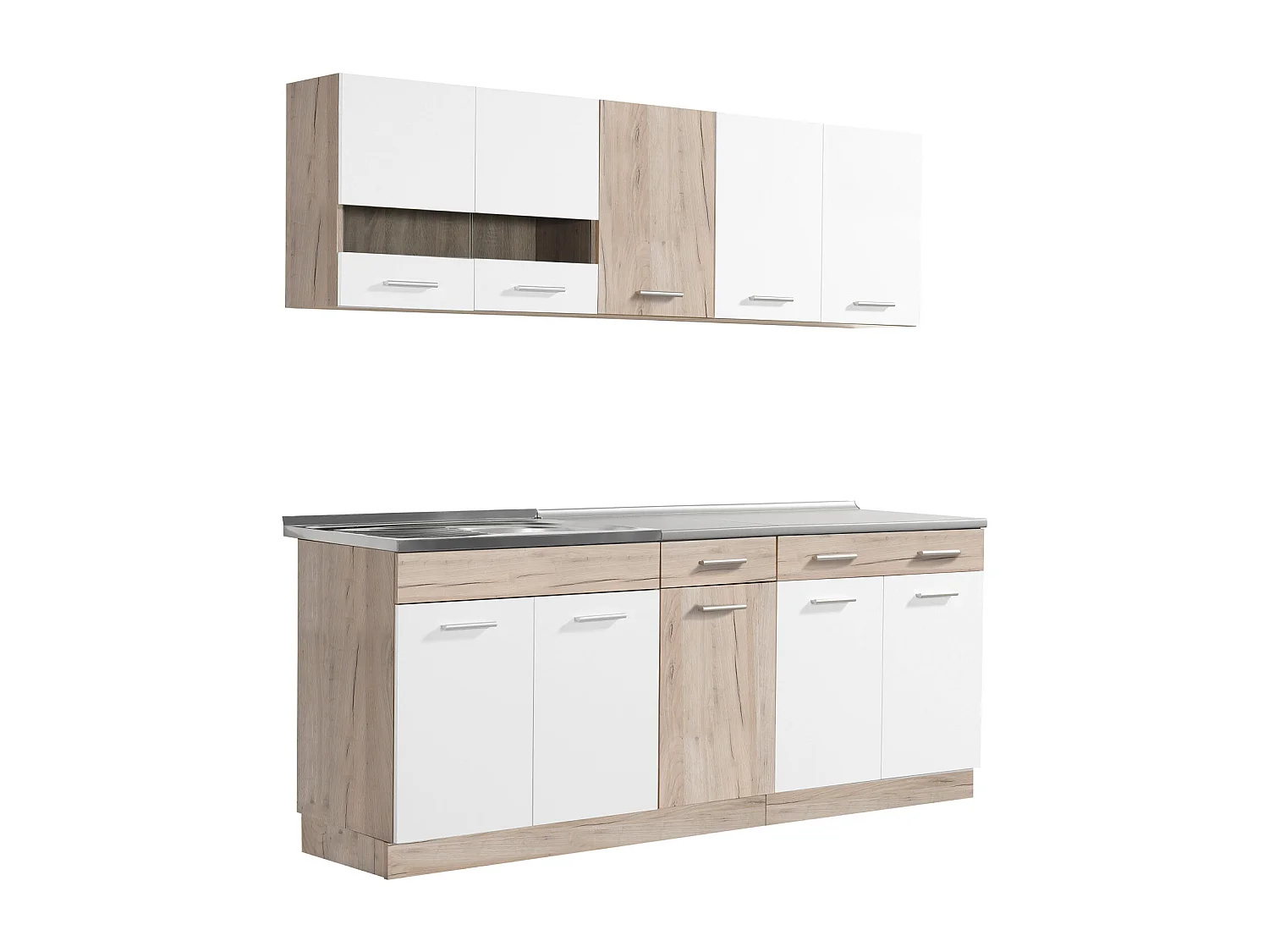 Küchenschrank 200x84x60 cm, weiß und graue Eichenholzoptik