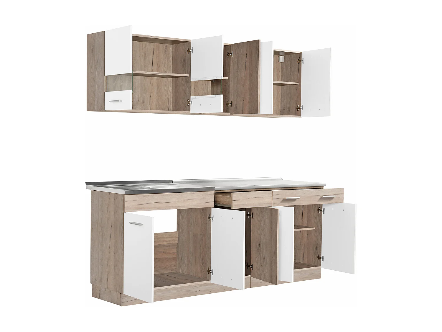 Küchenschrank 200x84x60 cm, weiß und graue Eichenholzoptik