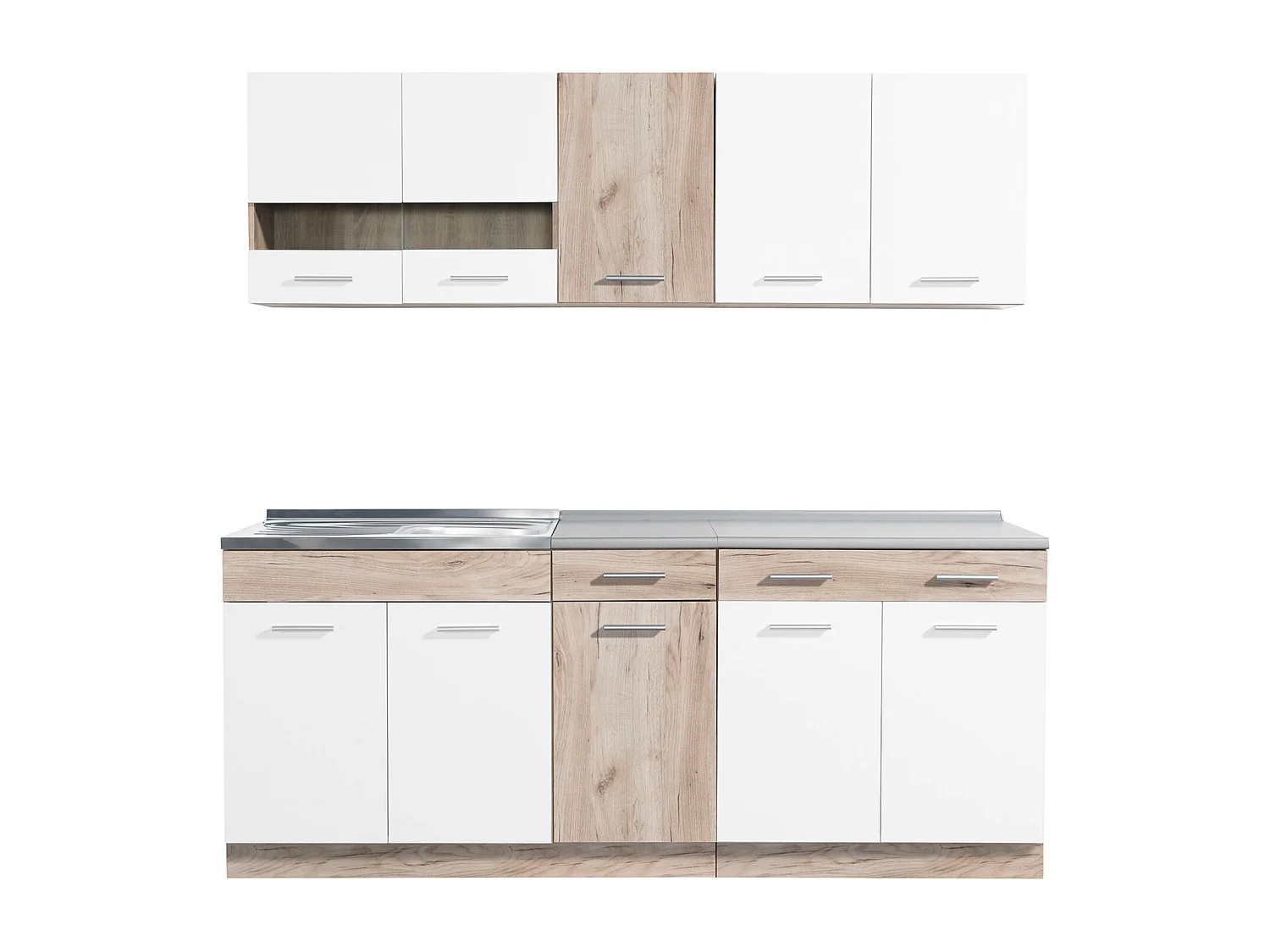 Küchenschrank 200x84x60 cm, weiß und graue Eichenholzoptik