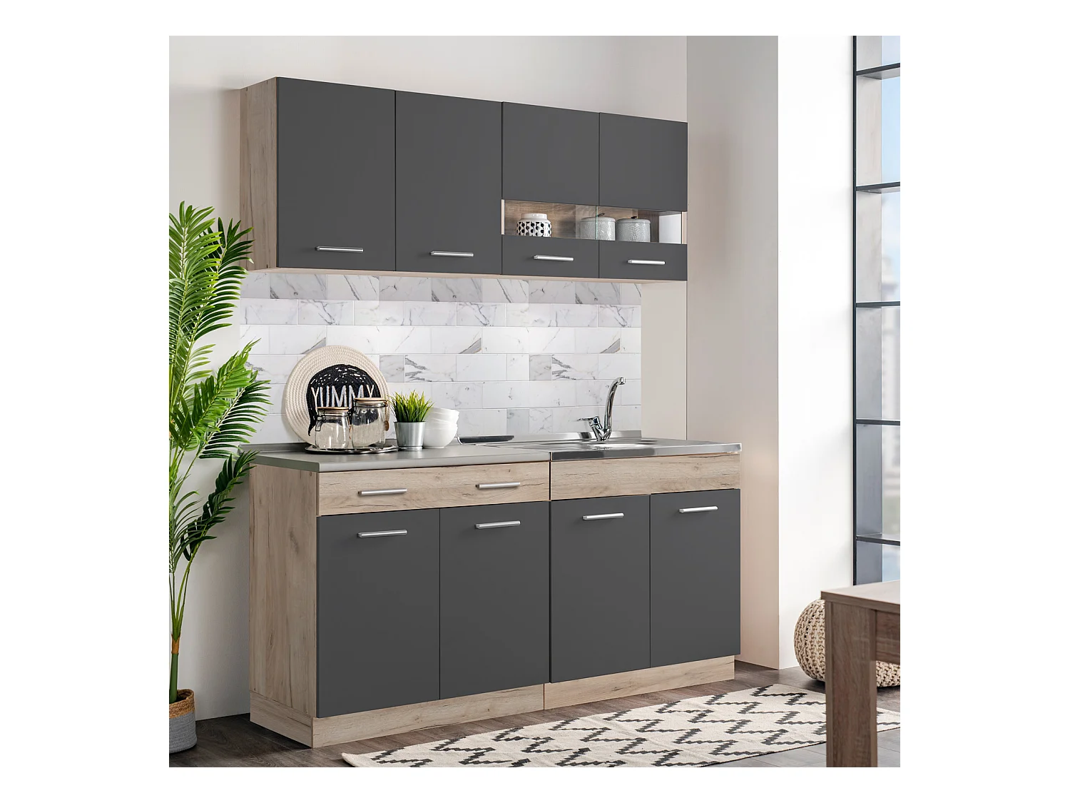 Meuble de cuisine 160x84x60 cm gris