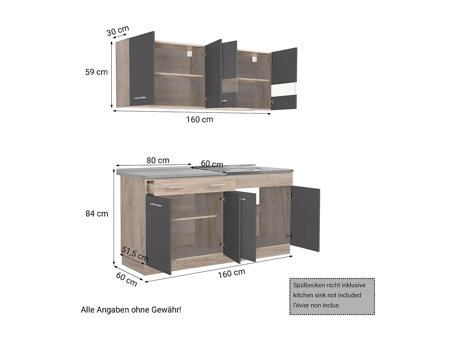 Küchenschrank 160x84x60 cm grau
