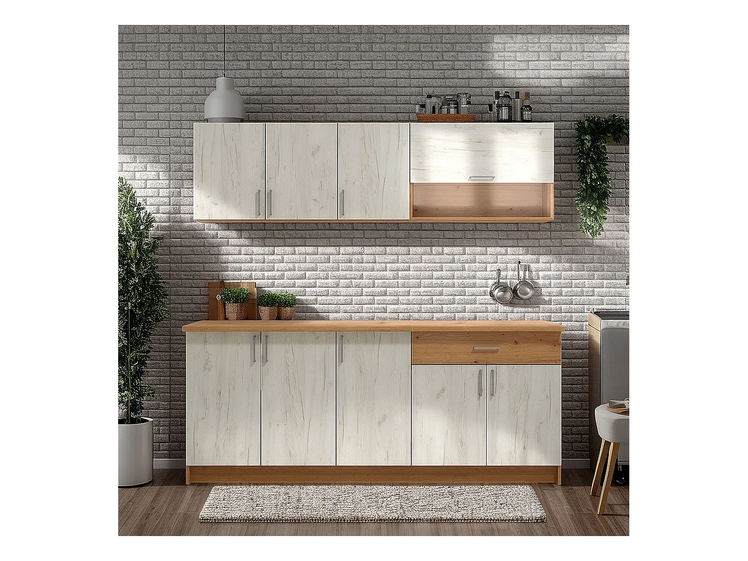 Armoire de Cuisine 200x85.5x60 cm Blanc et Chêne