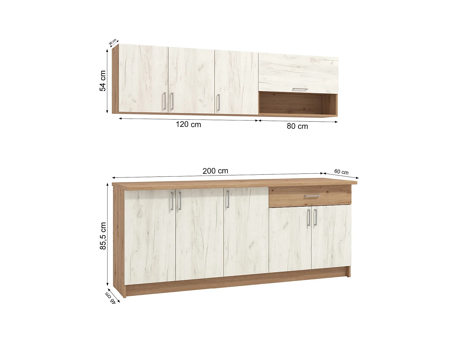 Armoire de Cuisine 200x85.5x60 cm Blanc et Chêne