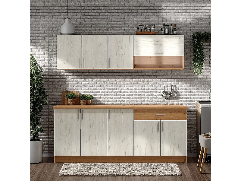 Armoire de Cuisine 200x85.5x60 cm Blanc et Chêne