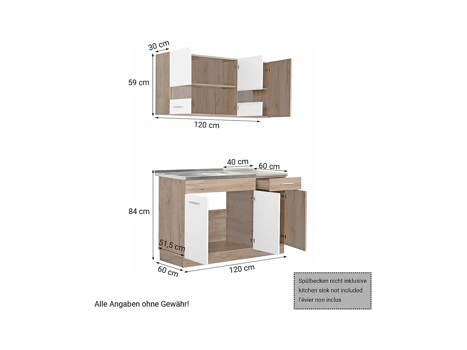 Meuble de cuisine 120x84x60 cm Blanc Cuisine Moderne