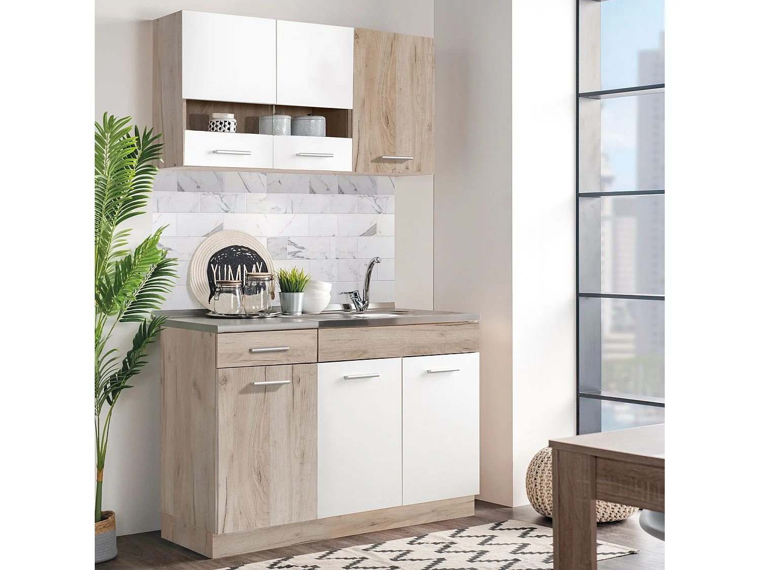 Meuble de cuisine 120x84x60 cm Blanc Cuisine Moderne