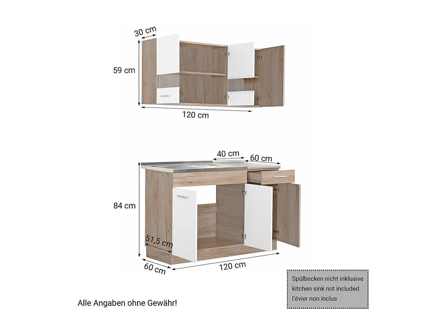 Meuble de cuisine 120x84x60 cm Blanc Cuisine Moderne