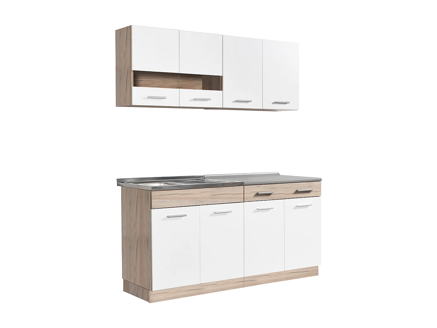 Küchenschrank 160x84x60 cm, weiß und graue Eichenholzoptik