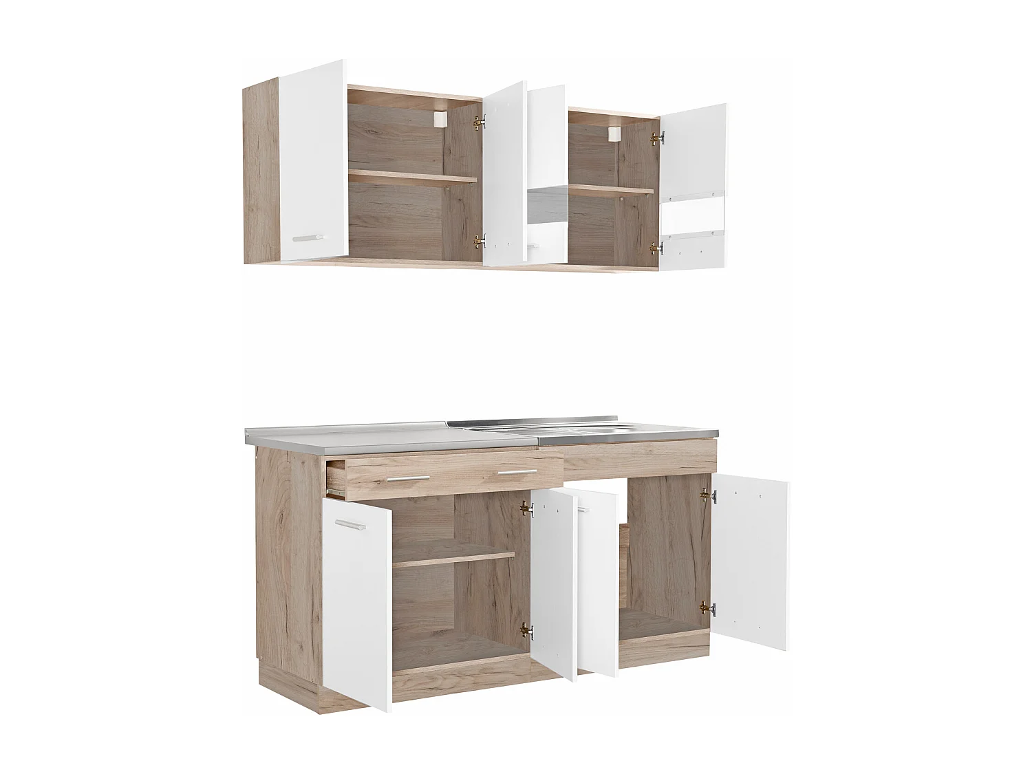 Küchenschrank 160x84x60 cm, weiß und graue Eichenholzoptik