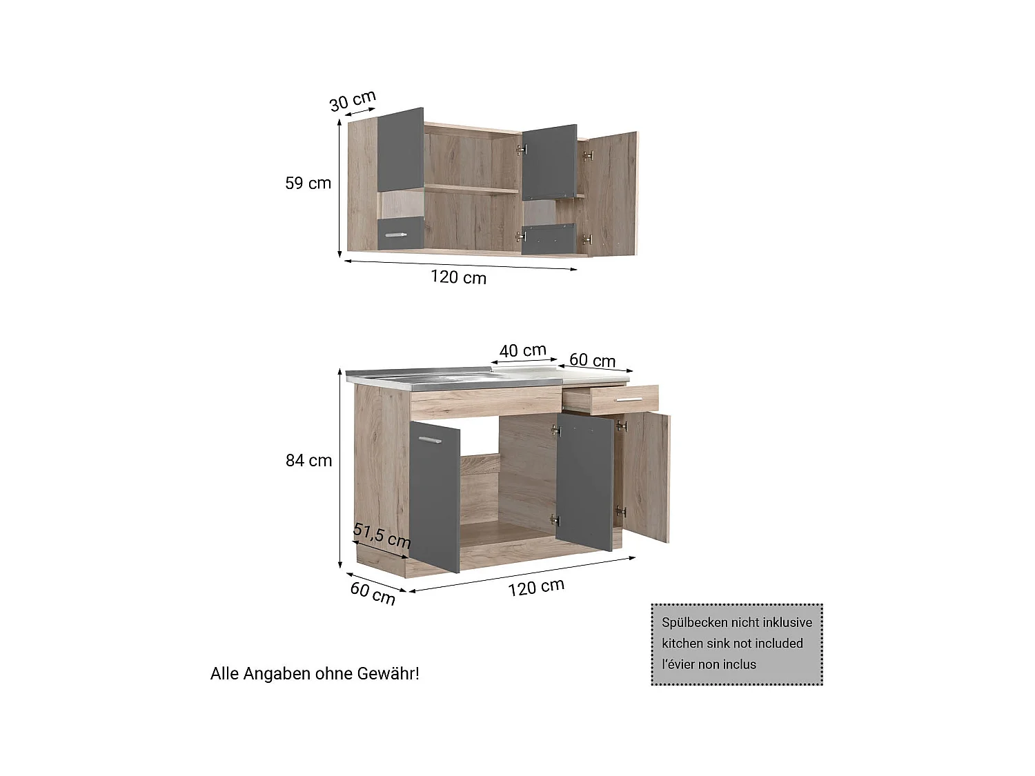 Meuble de cuisine 120x84x60 cm gris
