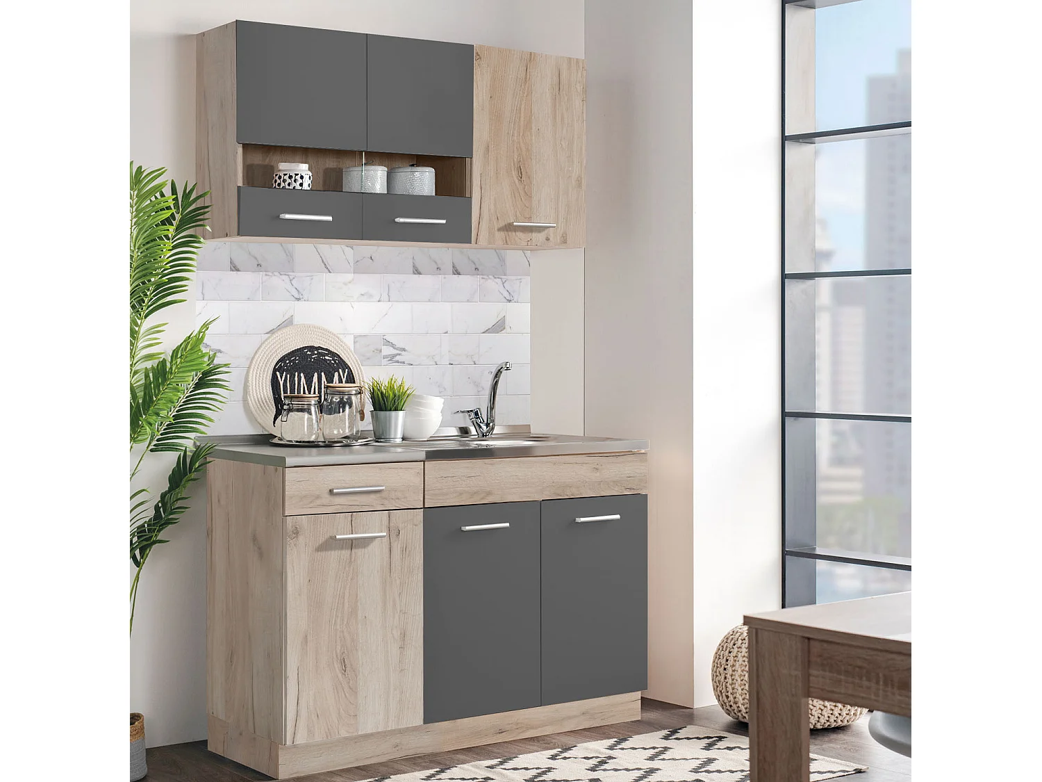 Meuble de cuisine 120x84x60 cm gris