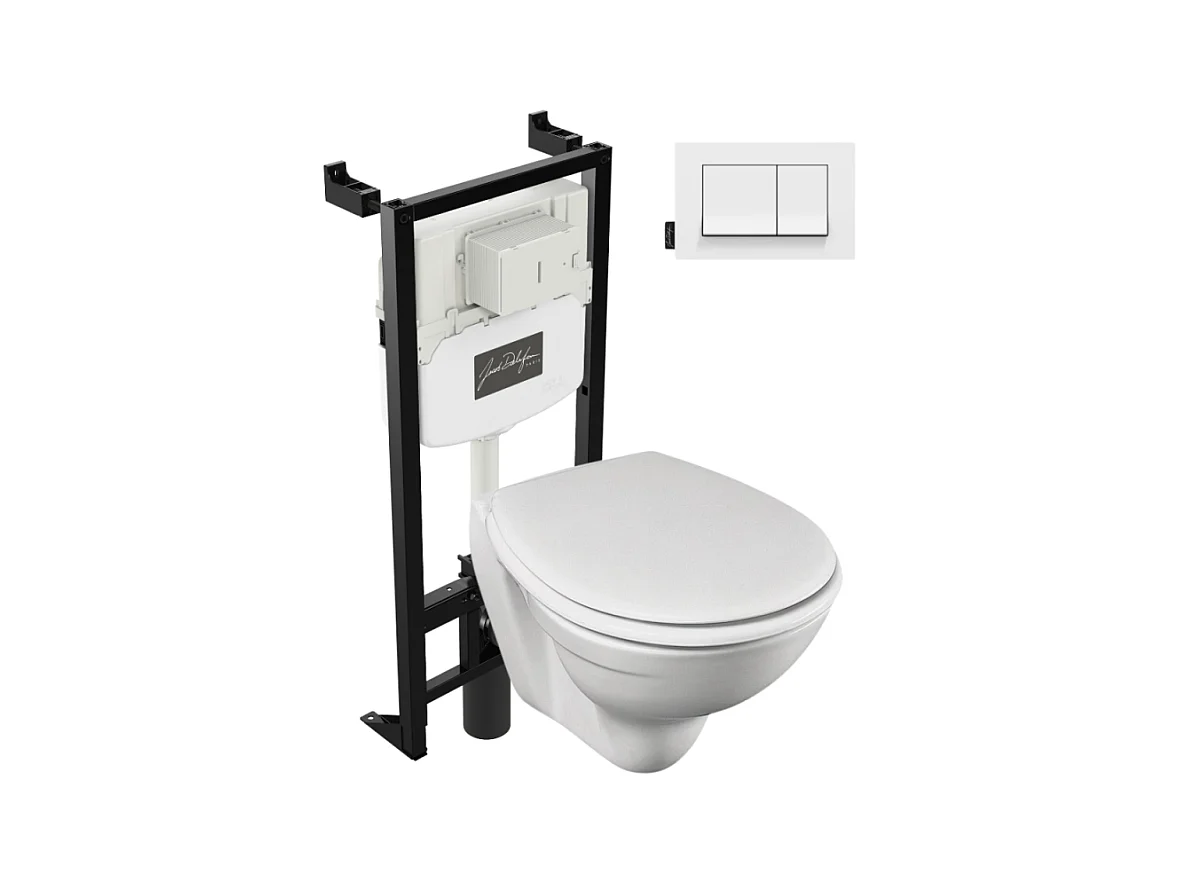 Pack WC suspendu compact JACOB DELAFON Patio + bâti support + plaque