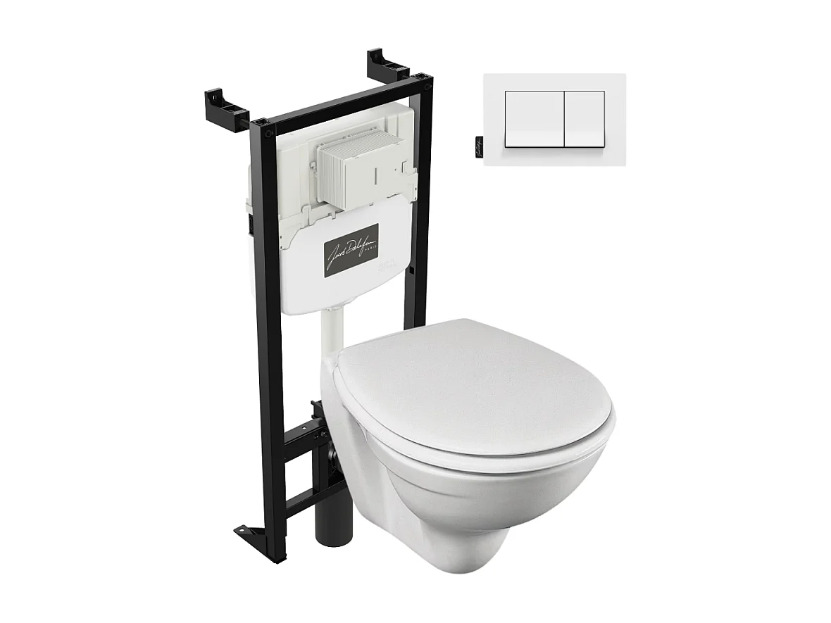 Pack WC suspendu compact JACOB DELAFON Patio + bâti support + plaque