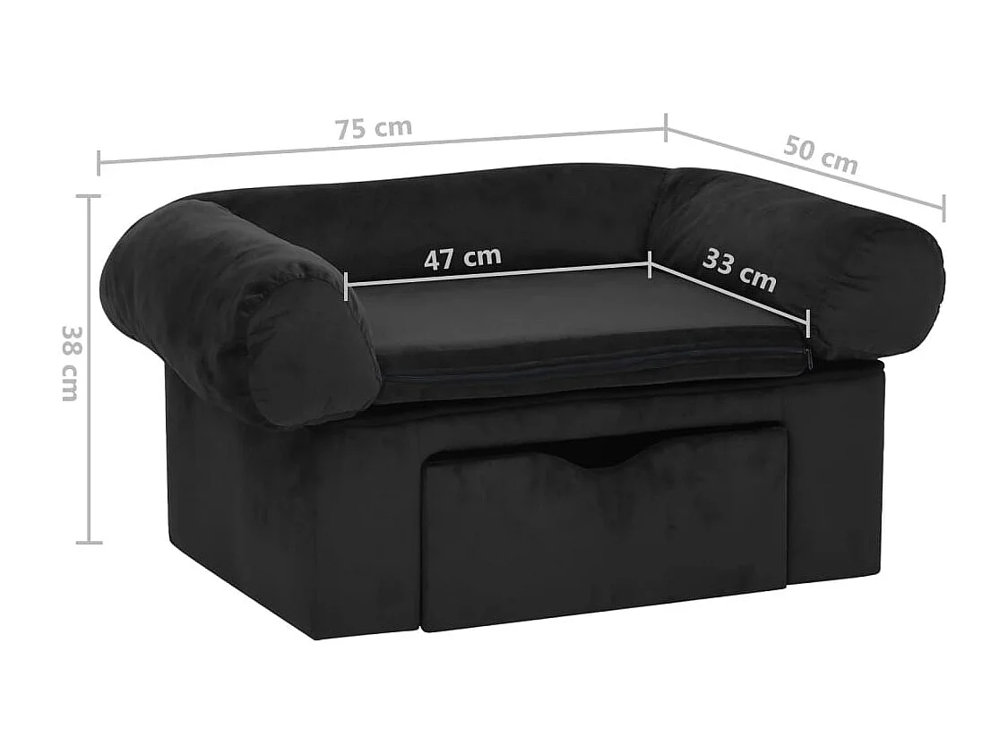 Mjorn  Canapé pour cen avec tiroir Noir 75x50x38 cm Peluche