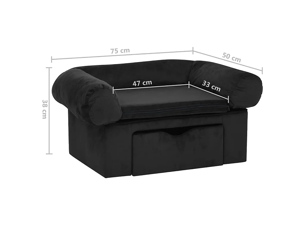 Mjorn  Canapé pour cen avec tiroir Noir 75x50x38 cm Peluche