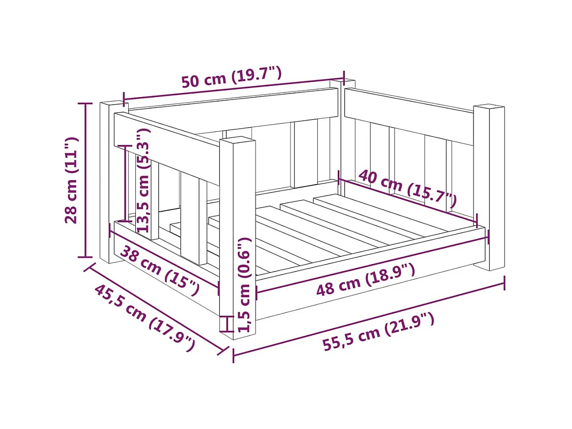 Rinara  Lit pour cen 55,5x45,5x28 cm bois de pin solide