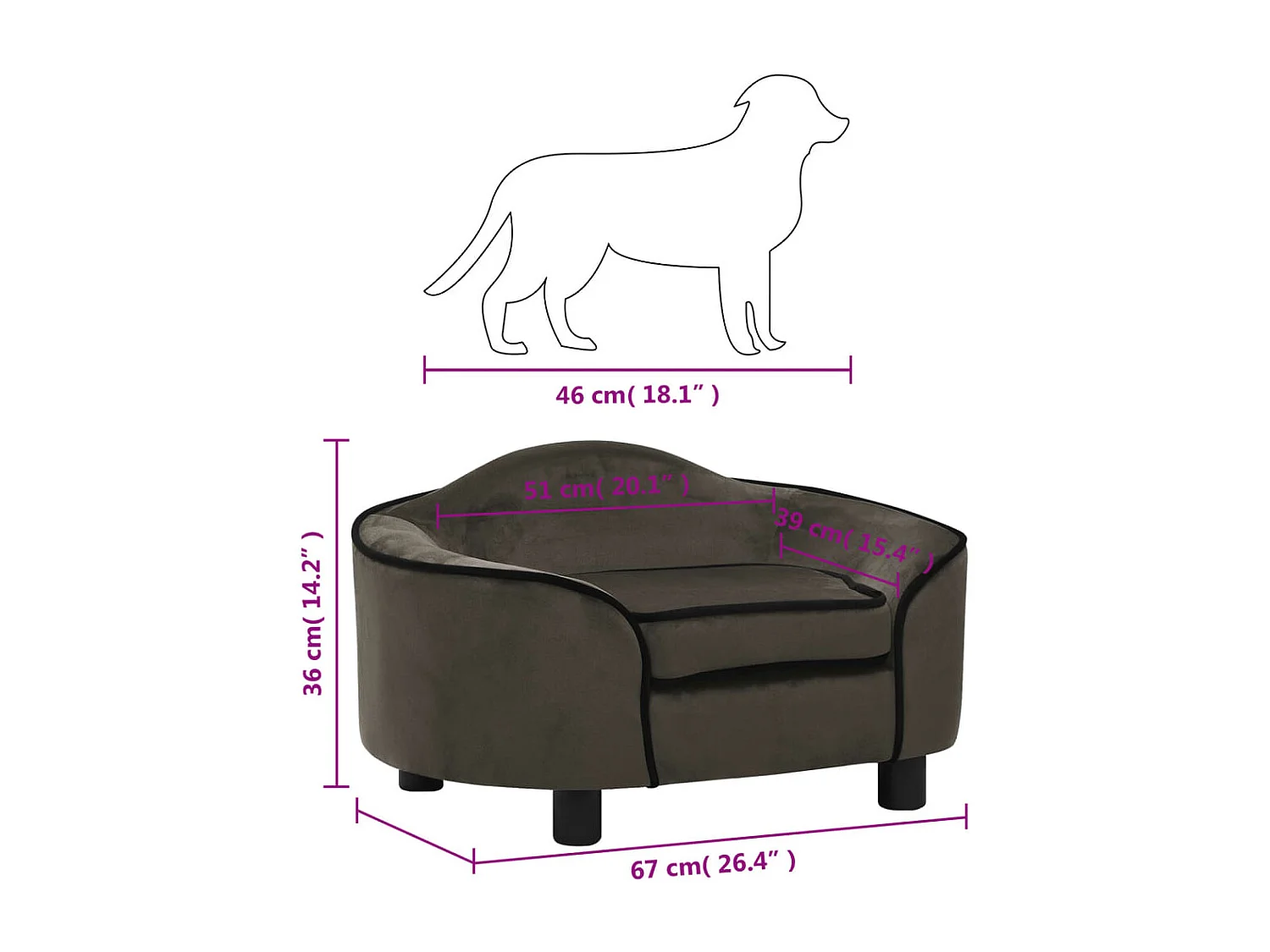 Angelika  Canapé pour cen Gris foncé 67x47x36 cm Peluche