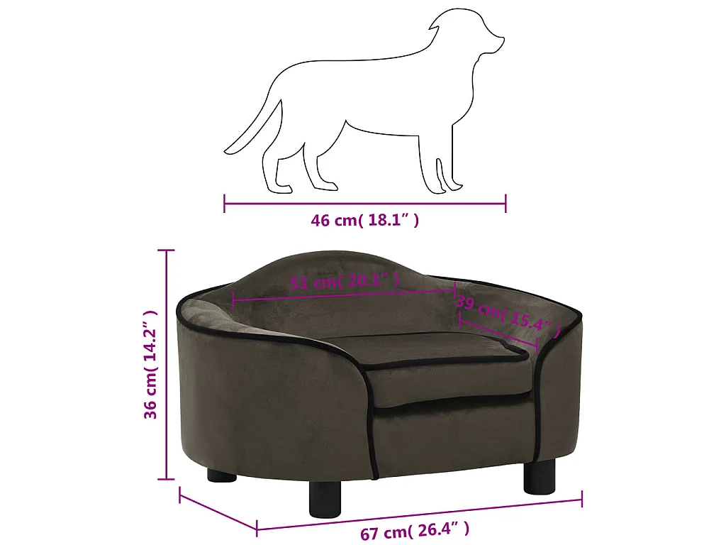 Angelika  Canapé pour cen Gris foncé 67x47x36 cm Peluche