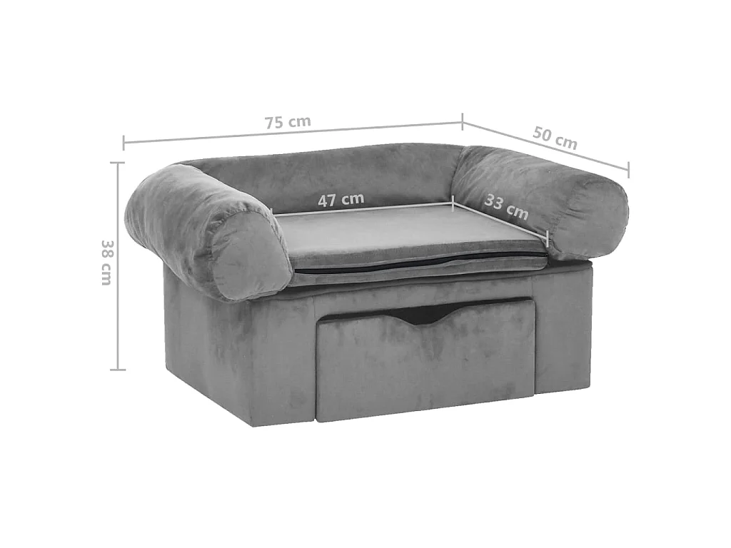 Mjorn  Canapé pour cen avec tiroir Gris 75x50x38 cm Peluche