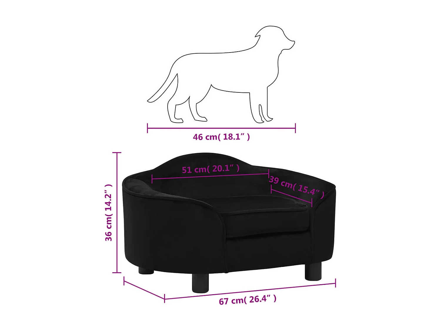 Angelika  Canapé pour cen Noir 67x47x36 cm Peluche