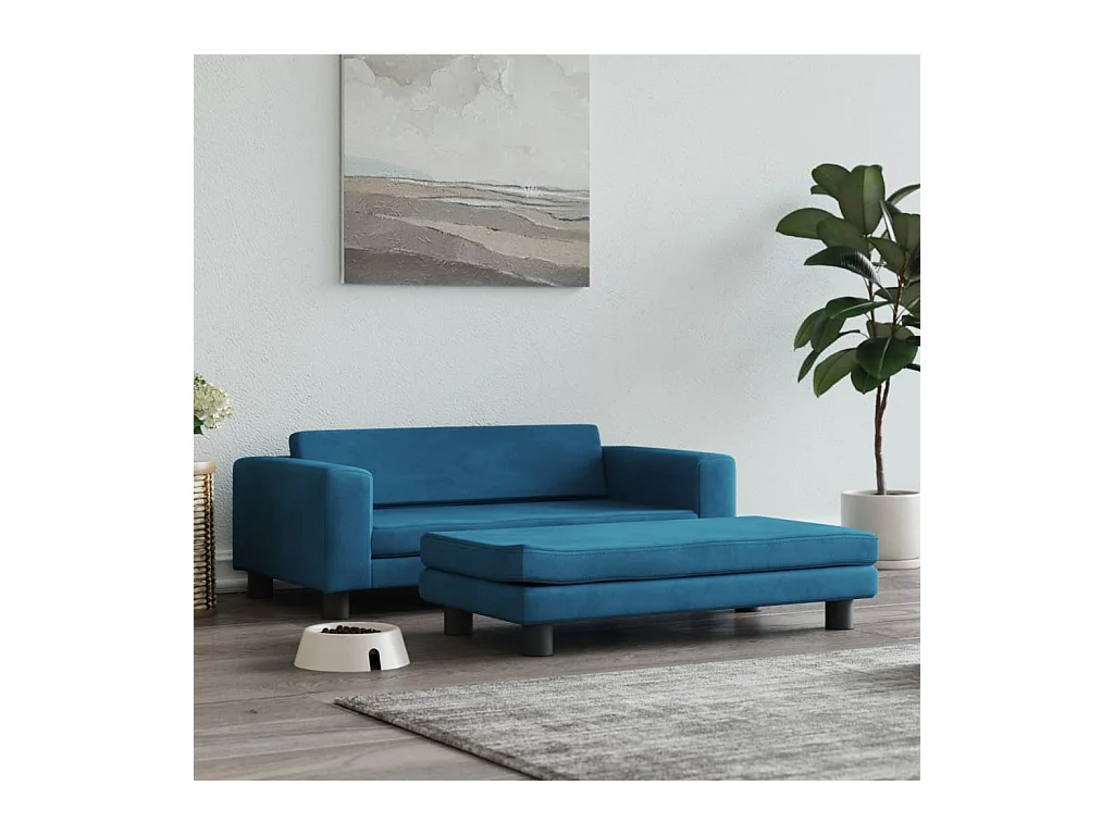 Grace  Lit pour cen avec extension bleu 100x50x30 cm velours