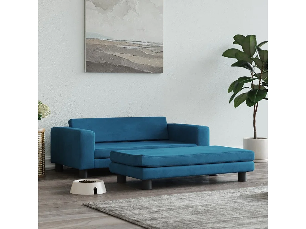 Grace  Lit pour cen avec extension bleu 100x50x30 cm velours