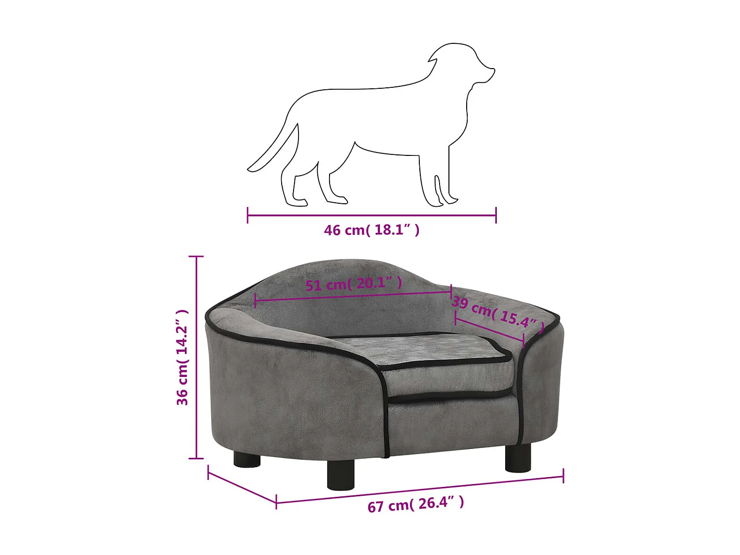 Angelika  Canapé pour cen Gris 67x47x36 cm Peluche