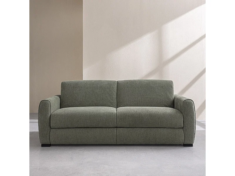 Habitat - Canapé convertible 3 places - Couchage 160 cm - Matelas 16 cm - Tissu Lugano Vert olive - Canberra