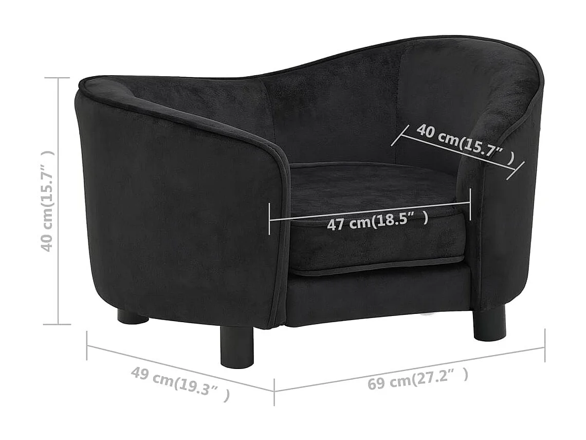 Oriana  Canapé pour cen Noir 69x49x40 cm Peluche