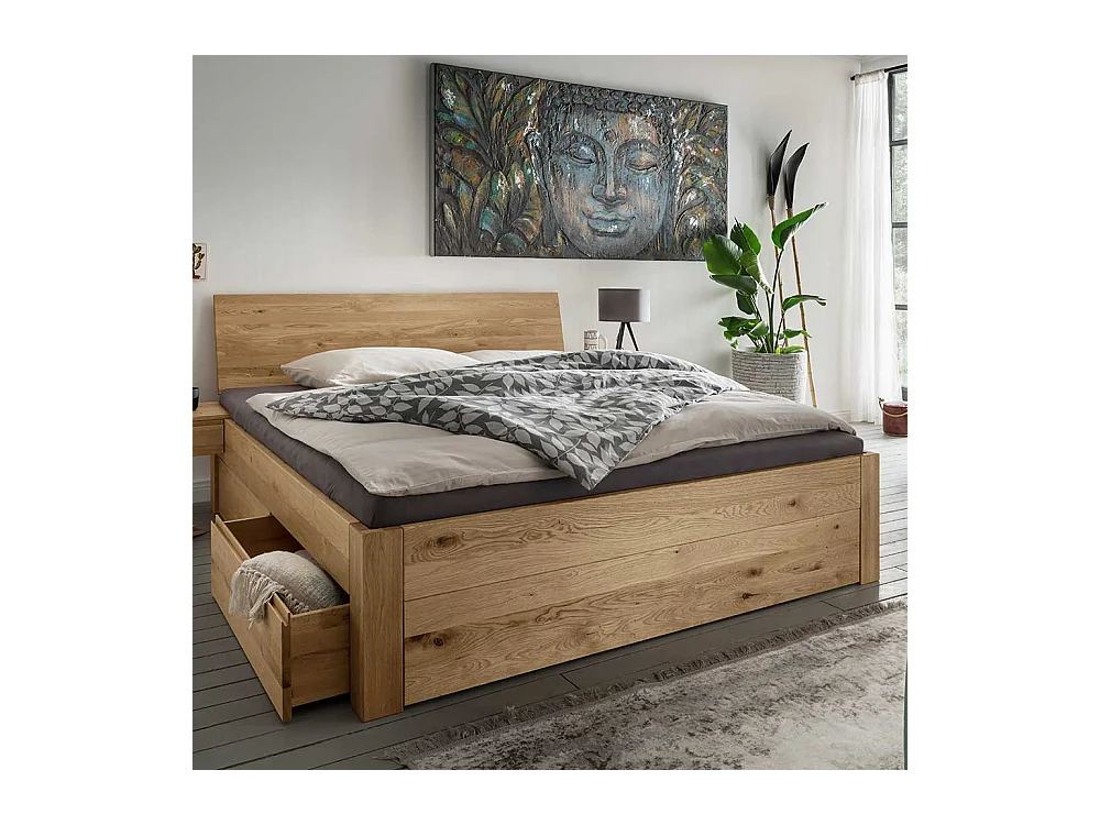 Stauraumbett aus Wildeiche Massivholz Bettkasten