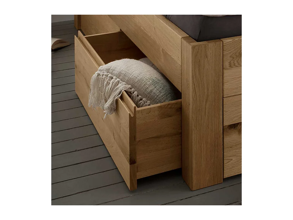 Stauraumbett aus Wildeiche Massivholz Bettkasten