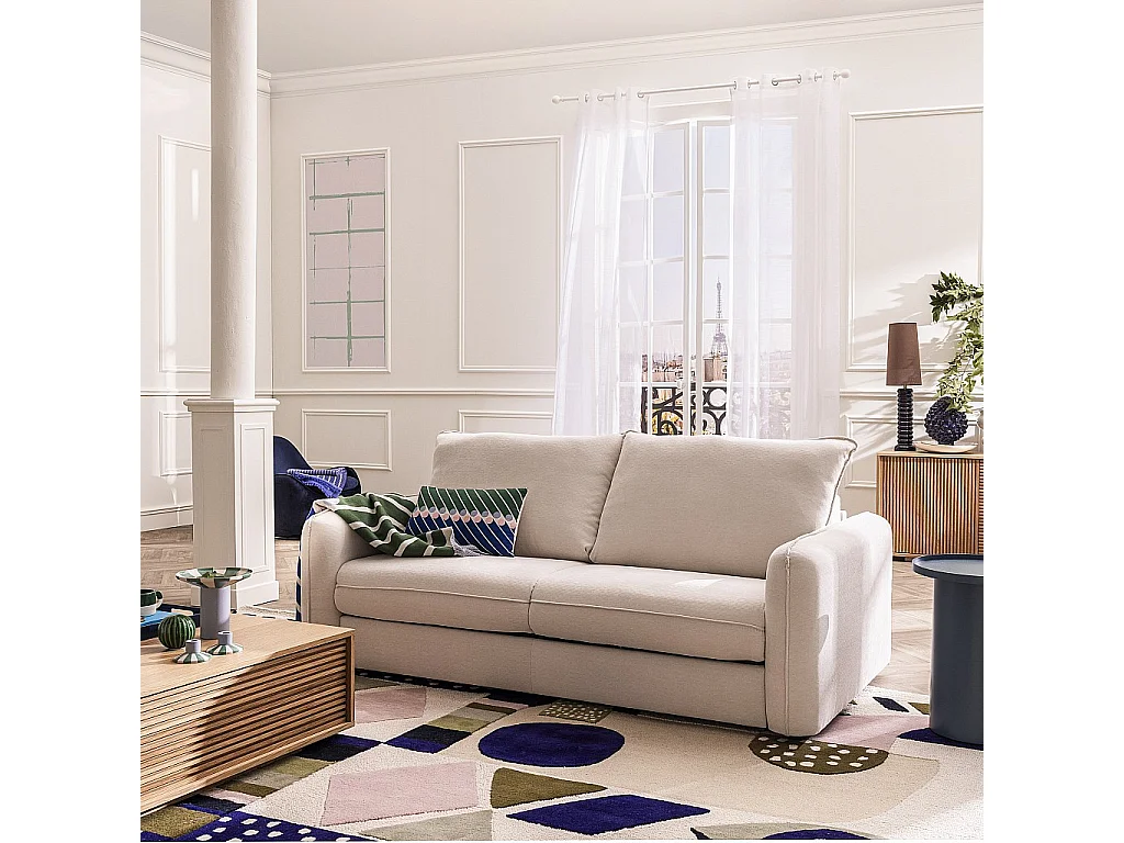 Habitat - Canapé convertible 2 places - Couchage 140 cm - Matelas 13 cm - Tissu Norcia Écru - Oslo