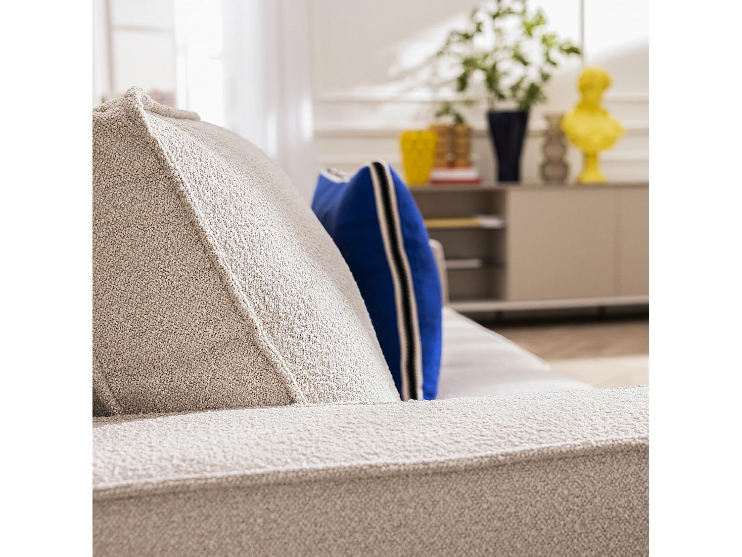 Canapé convertible 3 places - Couchage 160 cm - Matelas 13 cm - Tissu Tolfa Crème