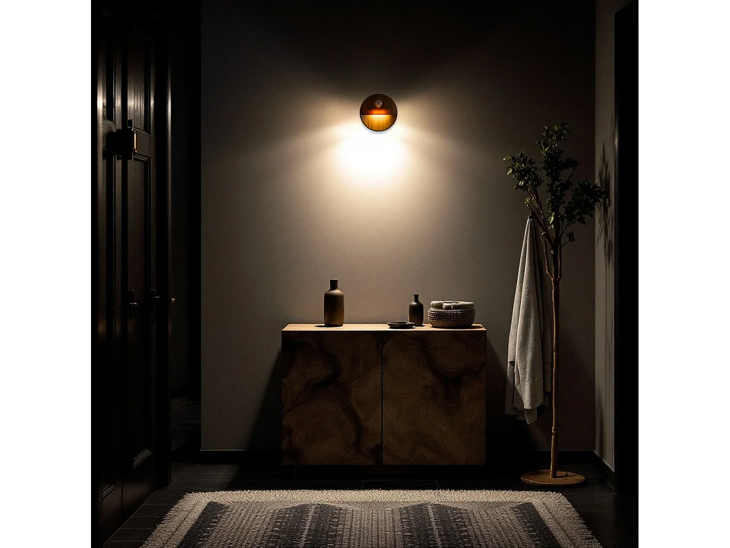 Lot de 2 Lampes Effet Bois avec Détecteur de Mouvement et Pile - Marron 8cm