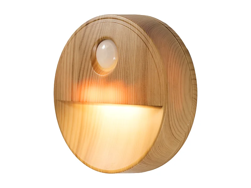 Lot de 2 Lampes Effet Bois avec Détecteur de Mouvement et Pile - Marron 8cm