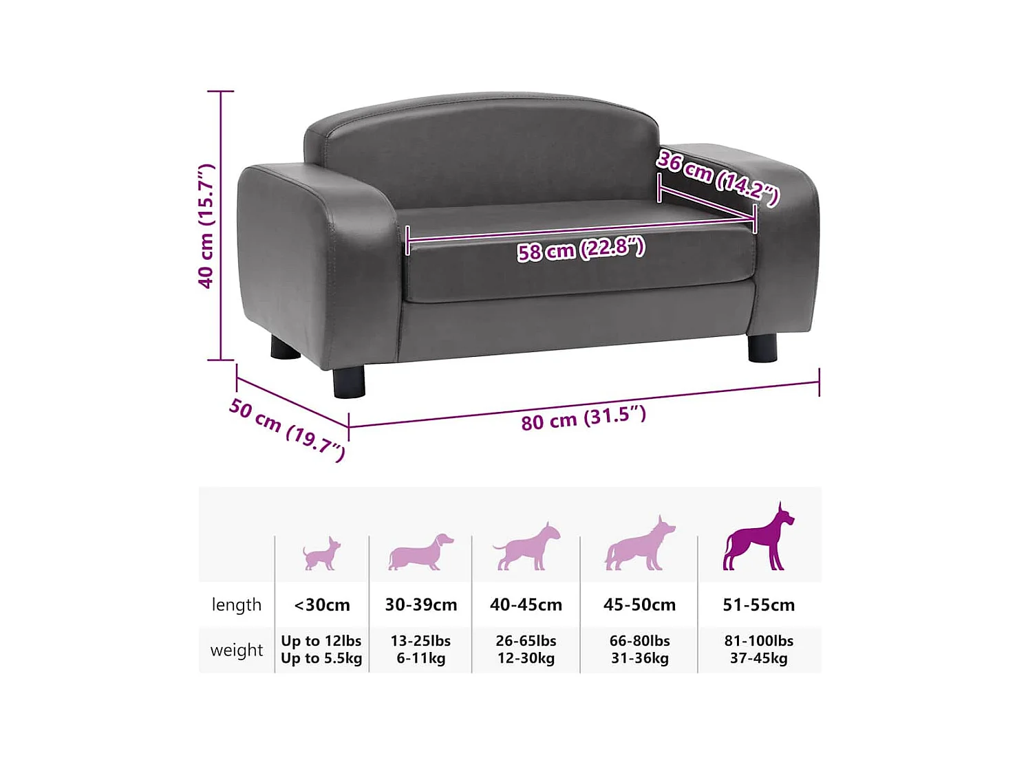 Dalin  Canapé pour cen Gris 80x50x40 cm Similicuir