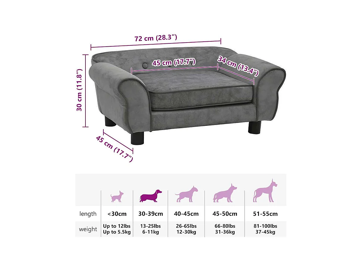 Sarah  Canapé pour cen Gris foncé 72x45x30 cm Peluche