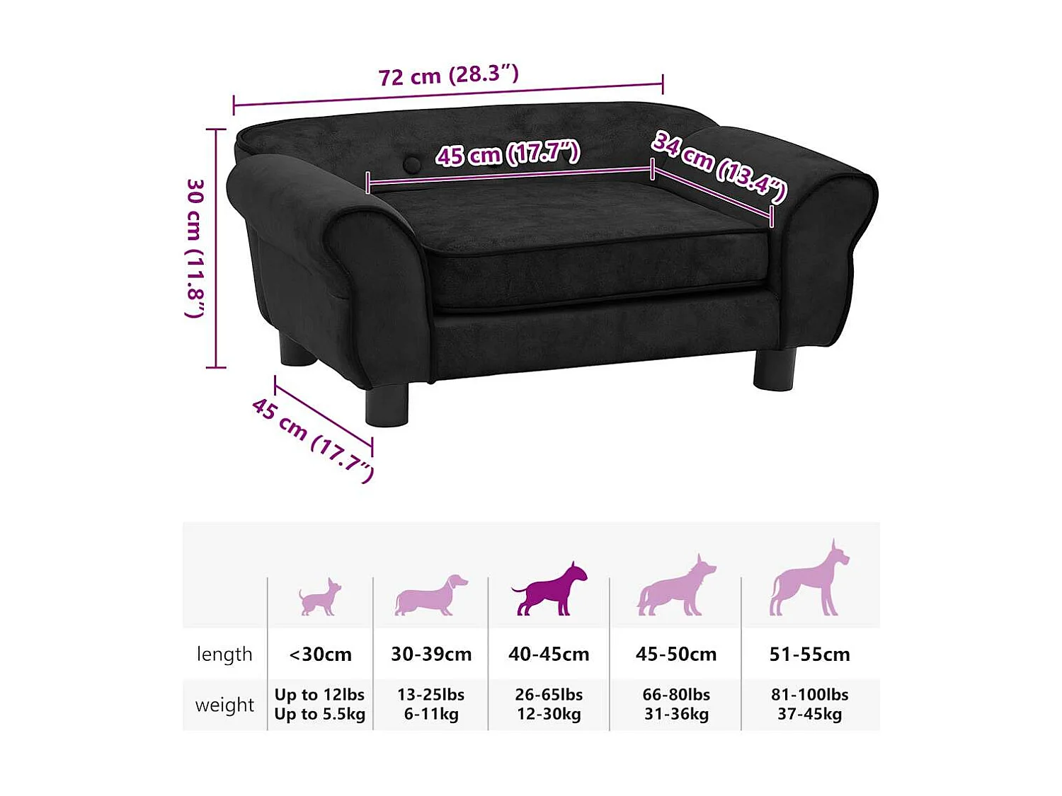 Sarah  Canapé pour cen Noir 72x45x30 cm Peluche