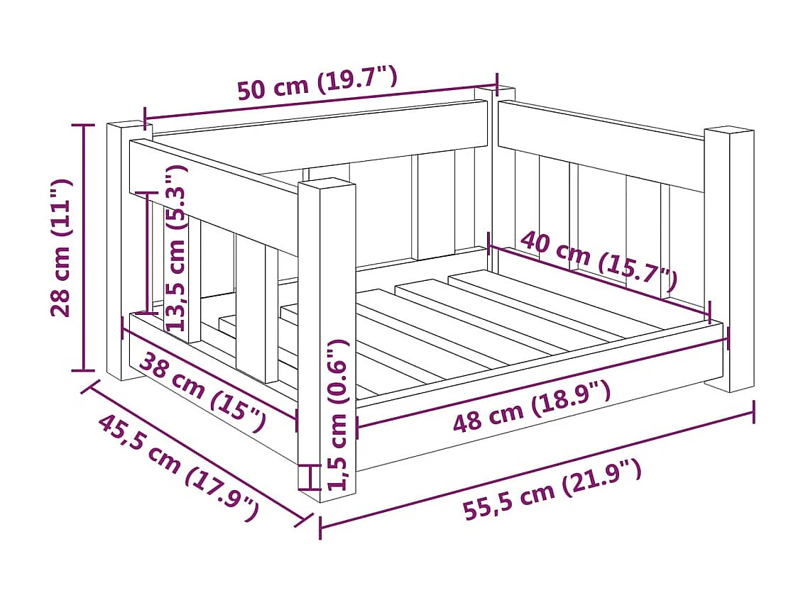 Rinara  Lit pour cen blanc 55,5x45,5x28 cm bois de pin solide
