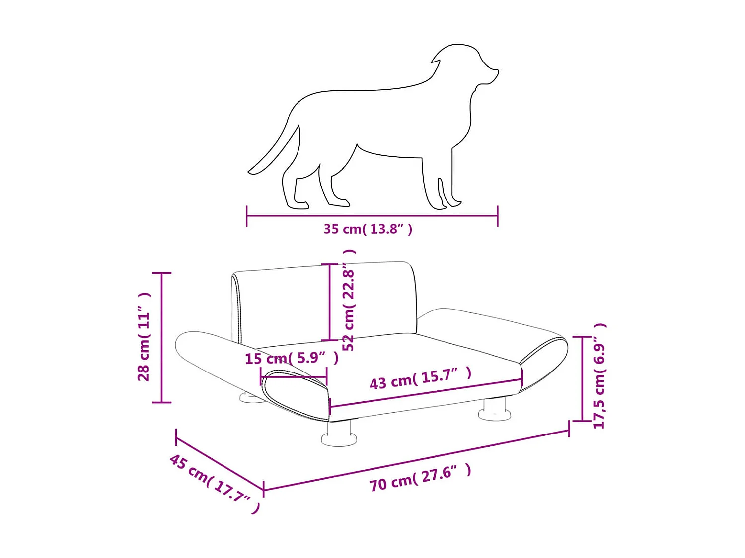Sdr. Hygum  Cama para perros de cuero sintético marrón 70x45x28 cm