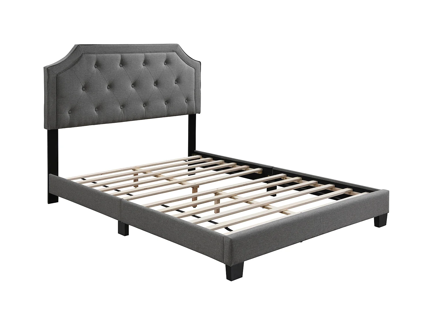 Bett 140 x 190 cm mit gepolstertem Kopfteil + Matratze - Hellgrau - ANDEYO