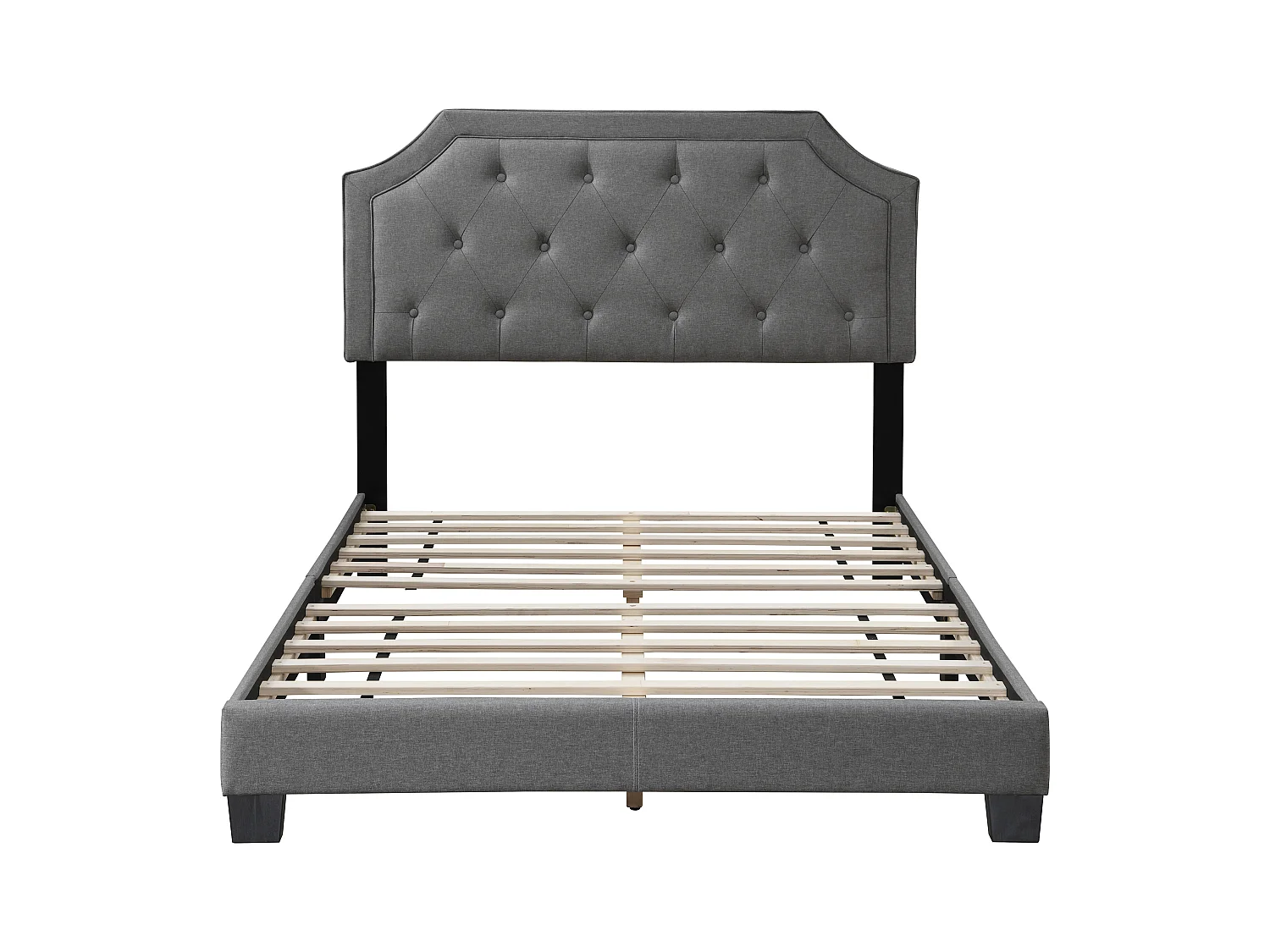 Bett 140 x 190 cm mit gepolstertem Kopfteil + Matratze - Hellgrau - ANDEYO
