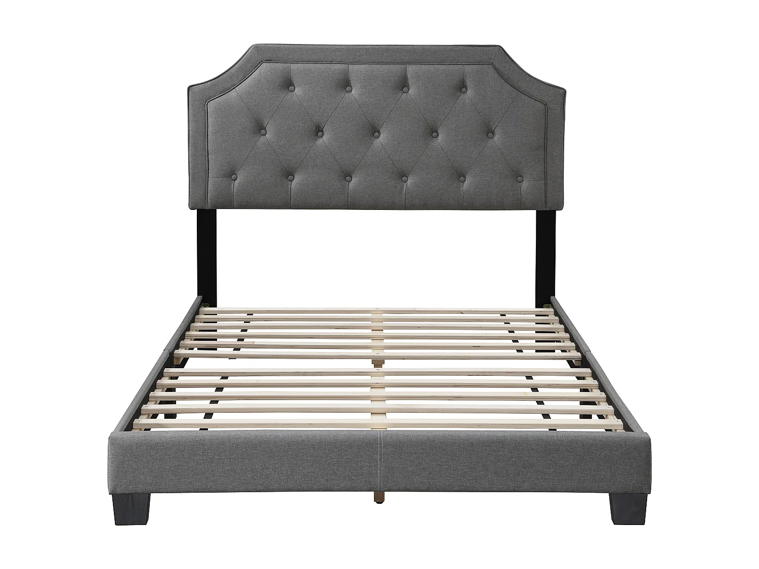 Cama 140 x 190 cm con cabecero acolchado - Gris claro + Colchón - ANDEYO