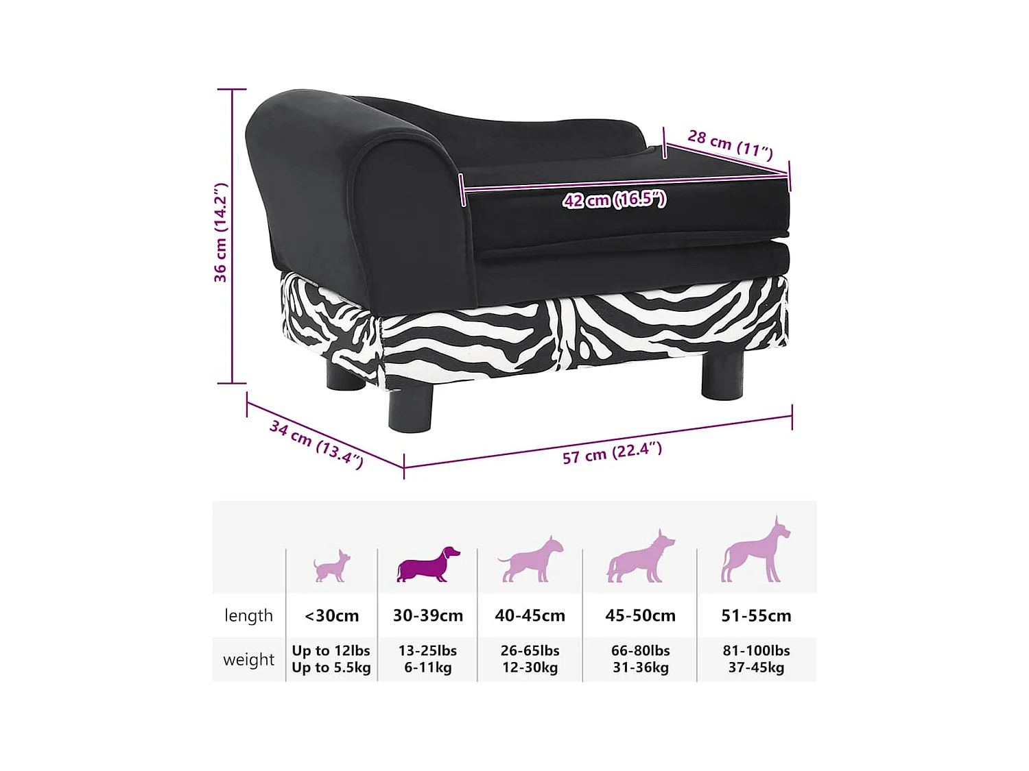 Garden Furniture -  Canapé pour cen Noir 57x34x36 cm Peluche