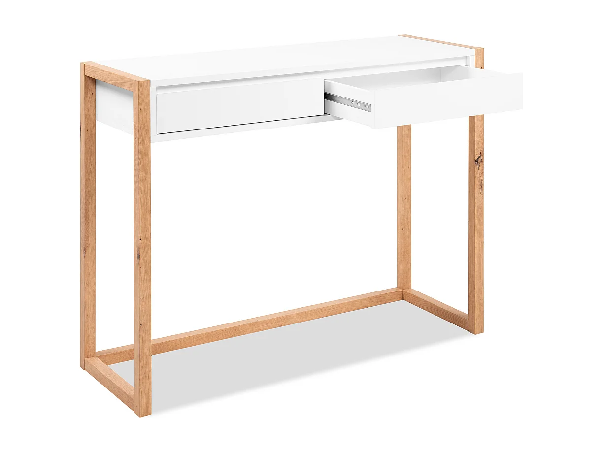 Console 2 tiroirs décor blanc et chêne artisan L100 cm - NOVA