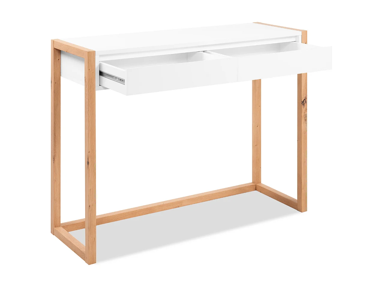 Console met 2 lades, decor wit en eiken, artisan L100 cm - NOVA