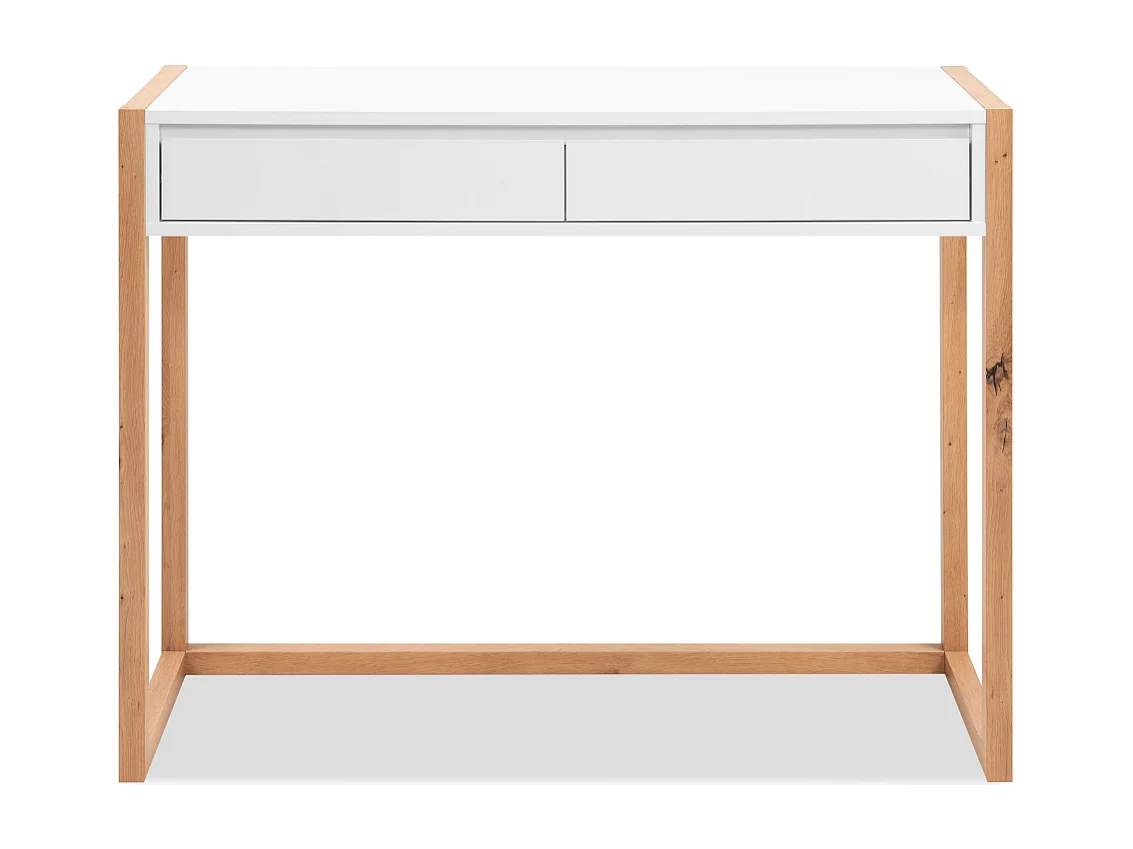 Console 2 tiroirs décor blanc et chêne artisan L100 cm - NOVA