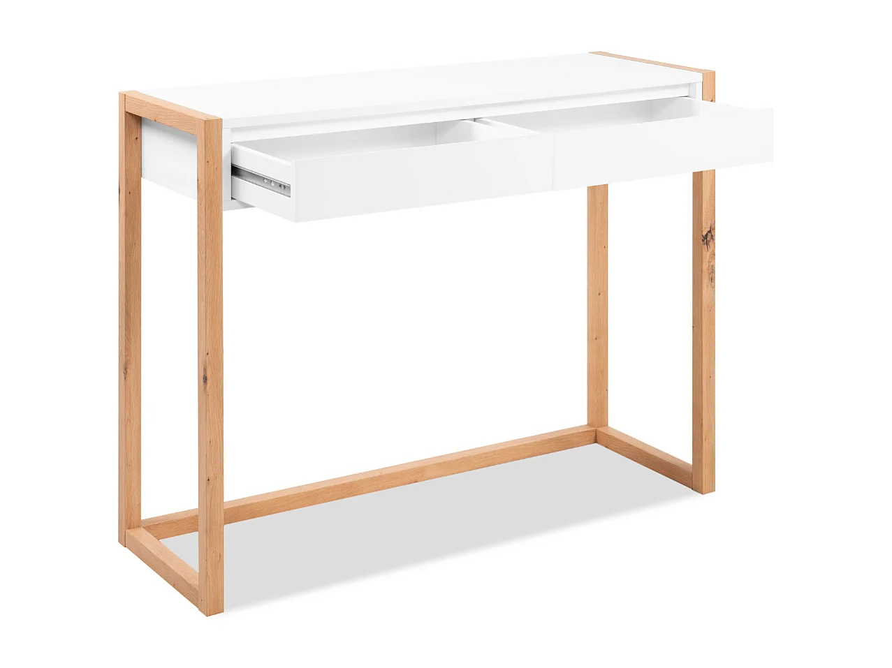 Console 2 tiroirs décor blanc et chêne artisan L100 cm - NOVA